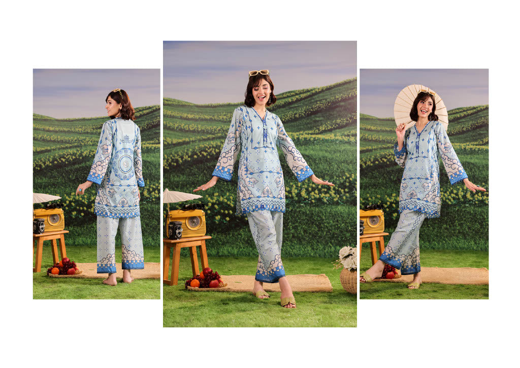 Powder Blue Printed Co-Ord Set