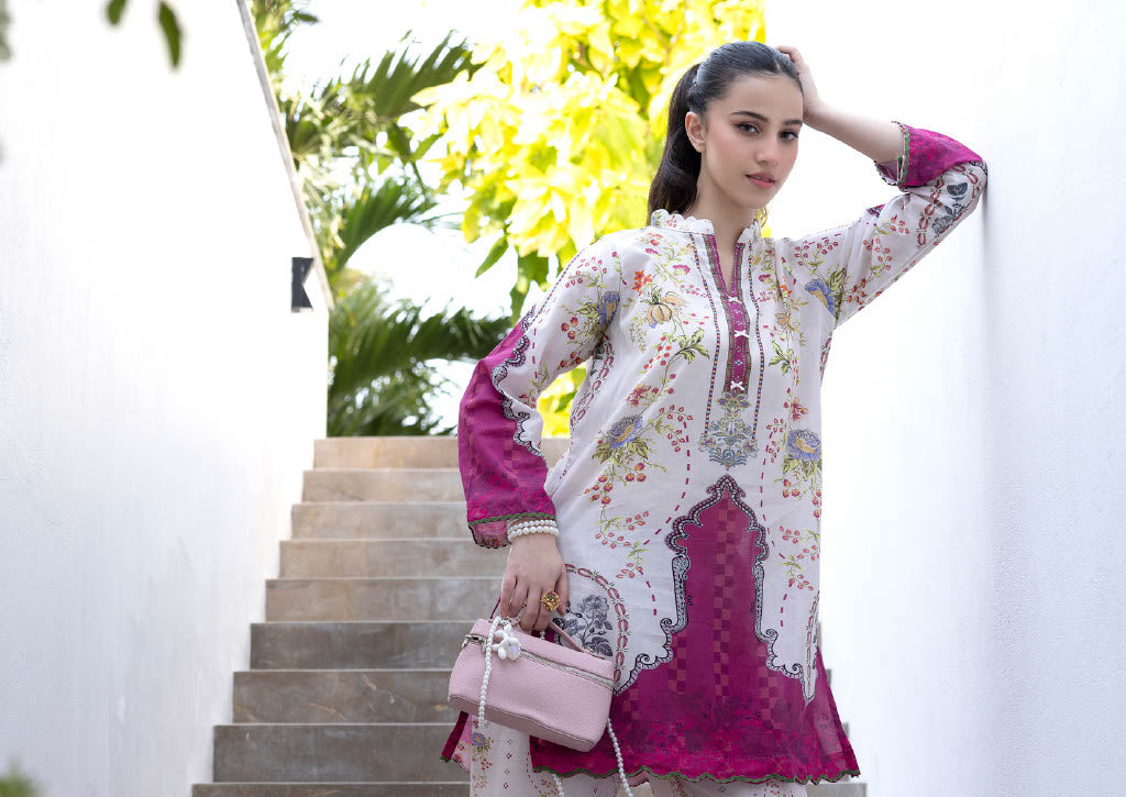 Cream White and Magenta Printed Co-Ord Set