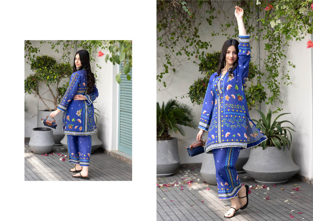 Medium Blue Printed Co-Ord Set