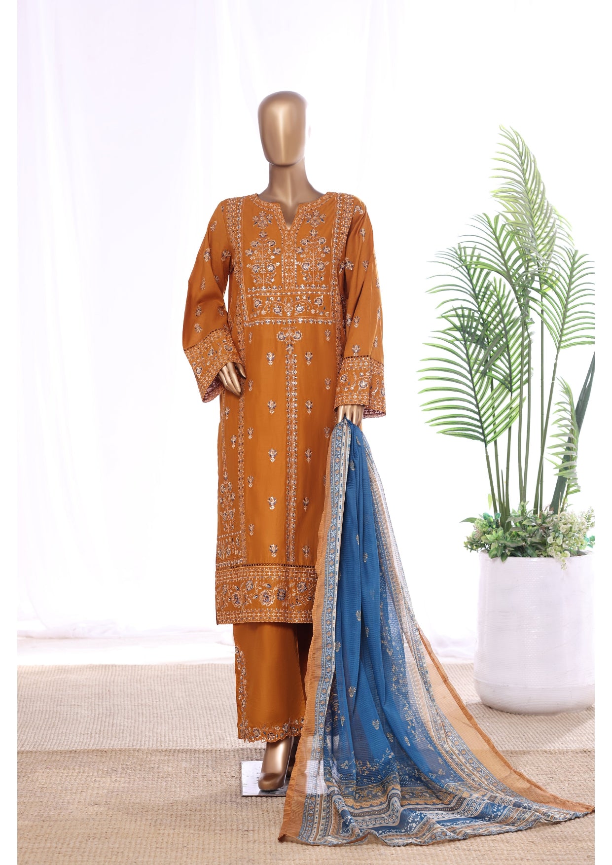 Mustard Brown Bin Saeed Luxury Lawn