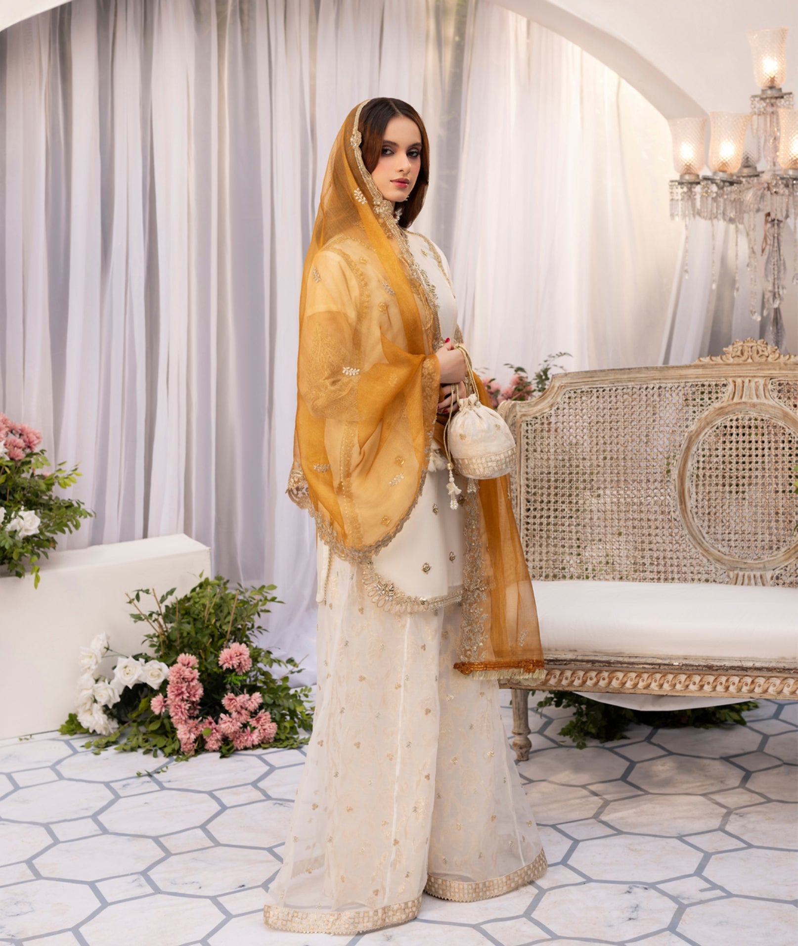 Off-White Organza Zardozi Festive 3-Piece