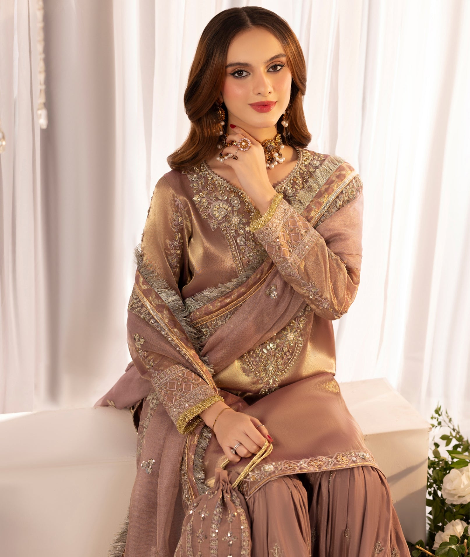 Tea Pink Katan Silk Zardozi Festive 3-Piece