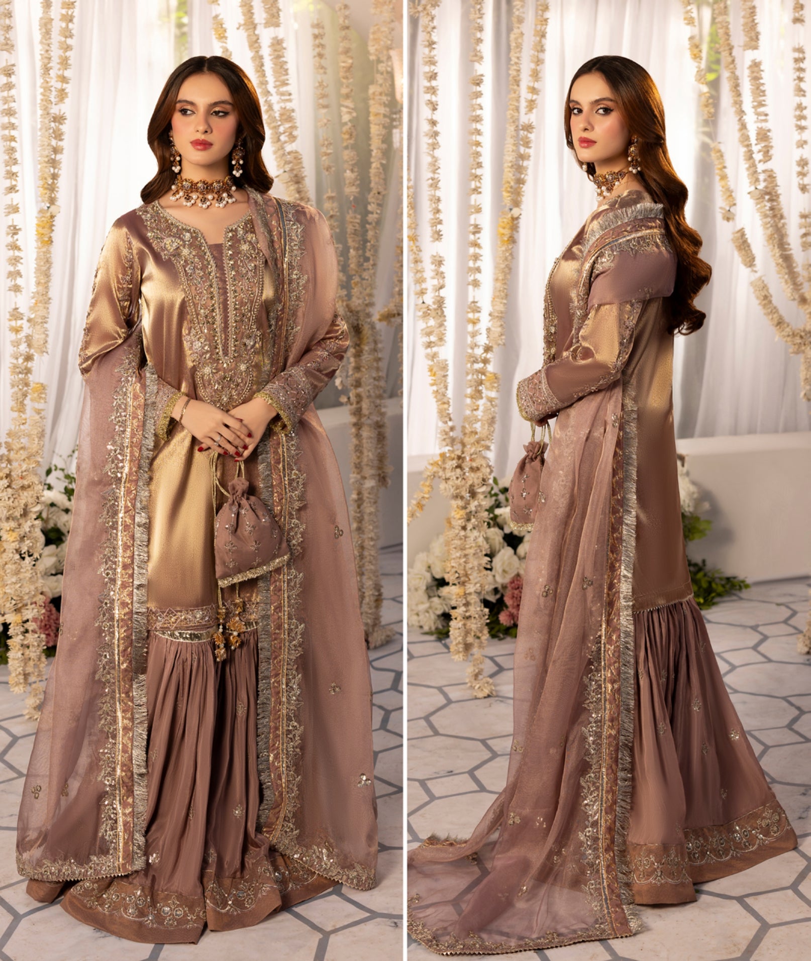 Tea Pink Katan Silk Zardozi Festive 3-Piece