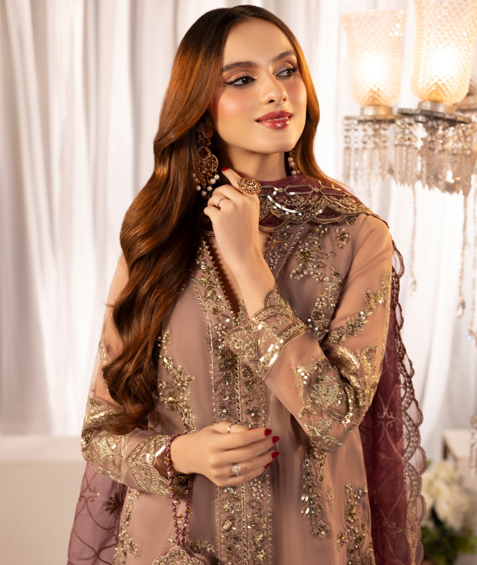 Mauve Organza Zardozi Festive 3-Piece