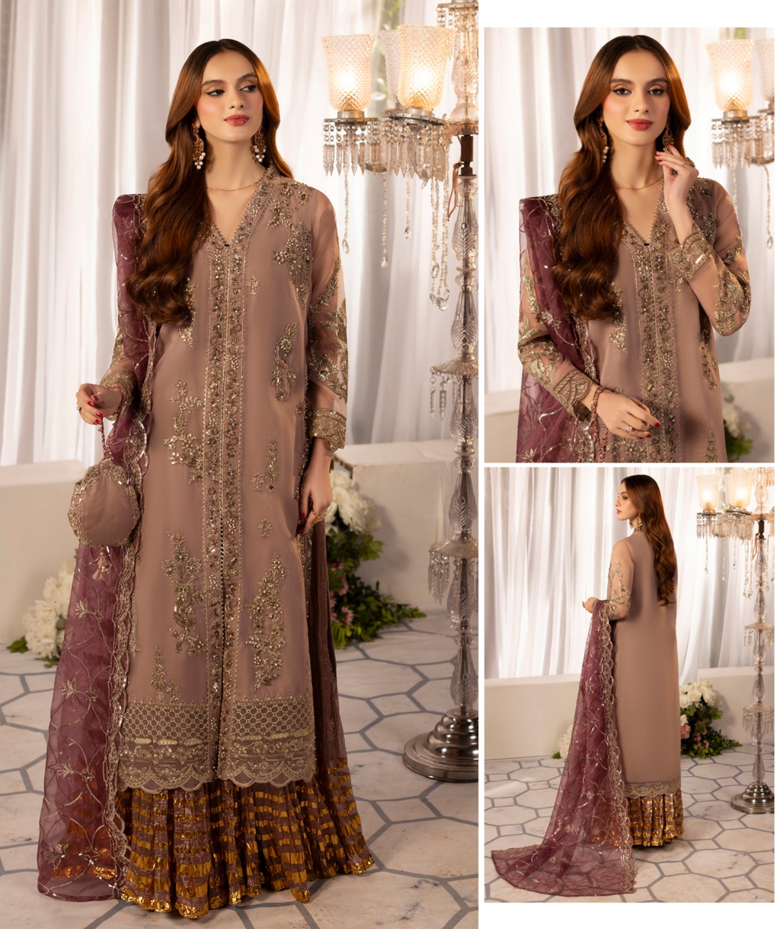 Mauve Organza Zardozi Festive 3-Piece