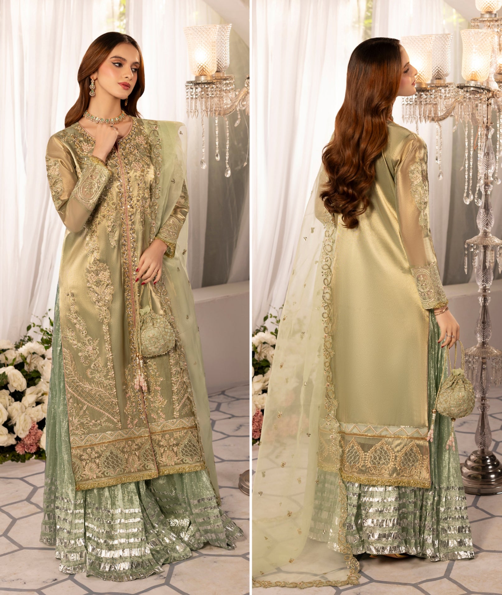 Pastel Katan Silk Zardozi Festive 3-Piece