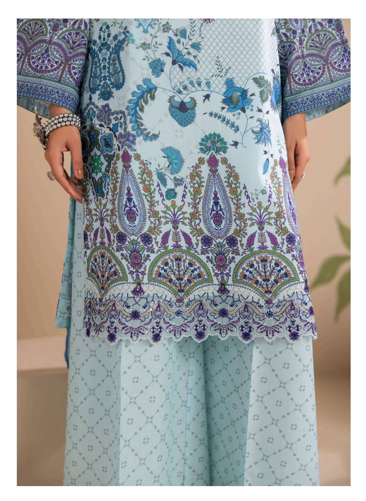 Blue Floral Embroidered Lawn