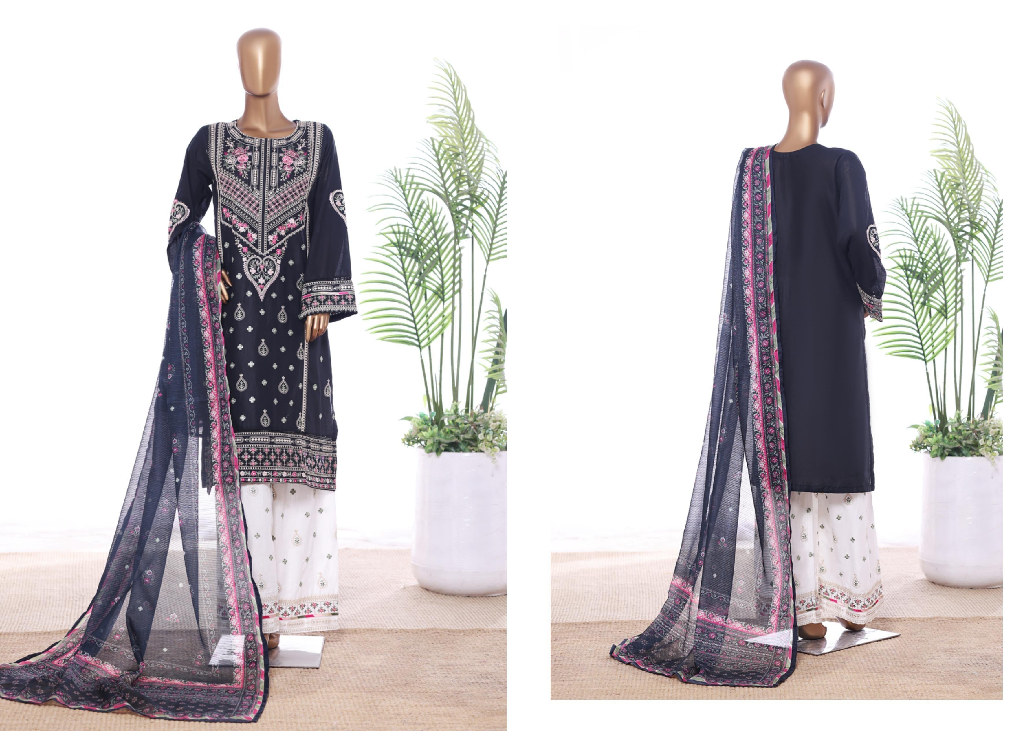 Navy and White Bin Saeed Luxury Lawn